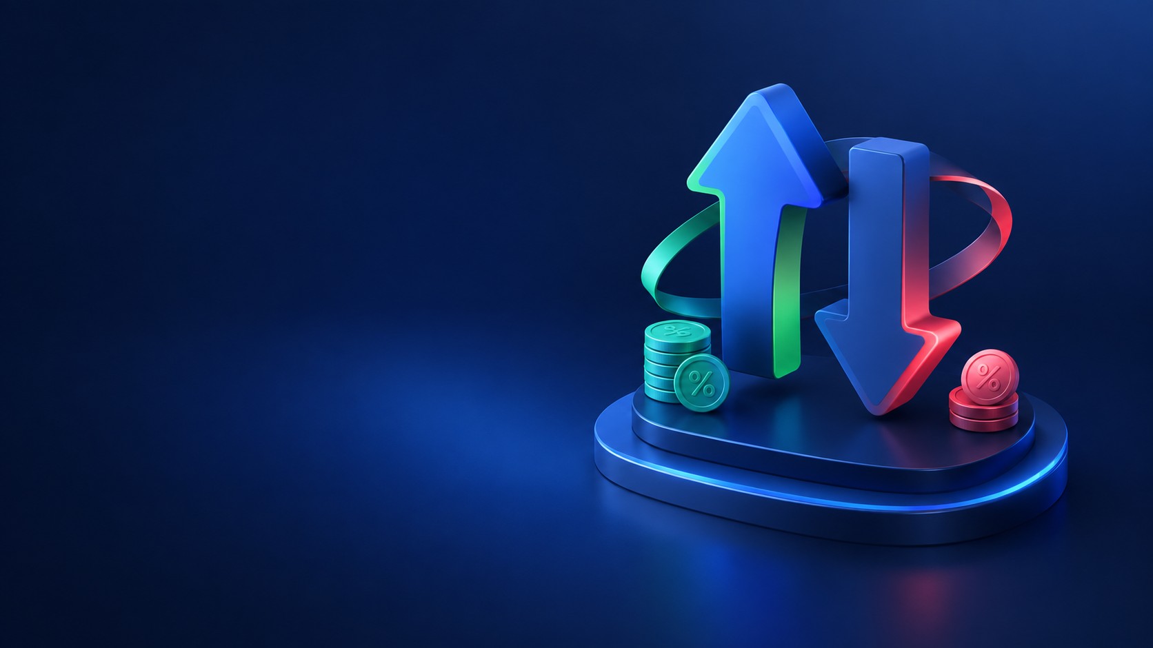 Abstract upward and downward arrow sculpture representing interest rate changes